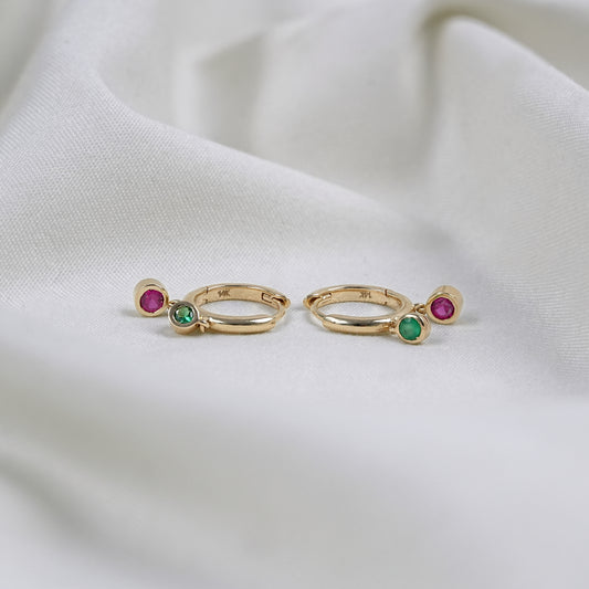 Red And Green Round Lab Gemstone Dangle Earrings