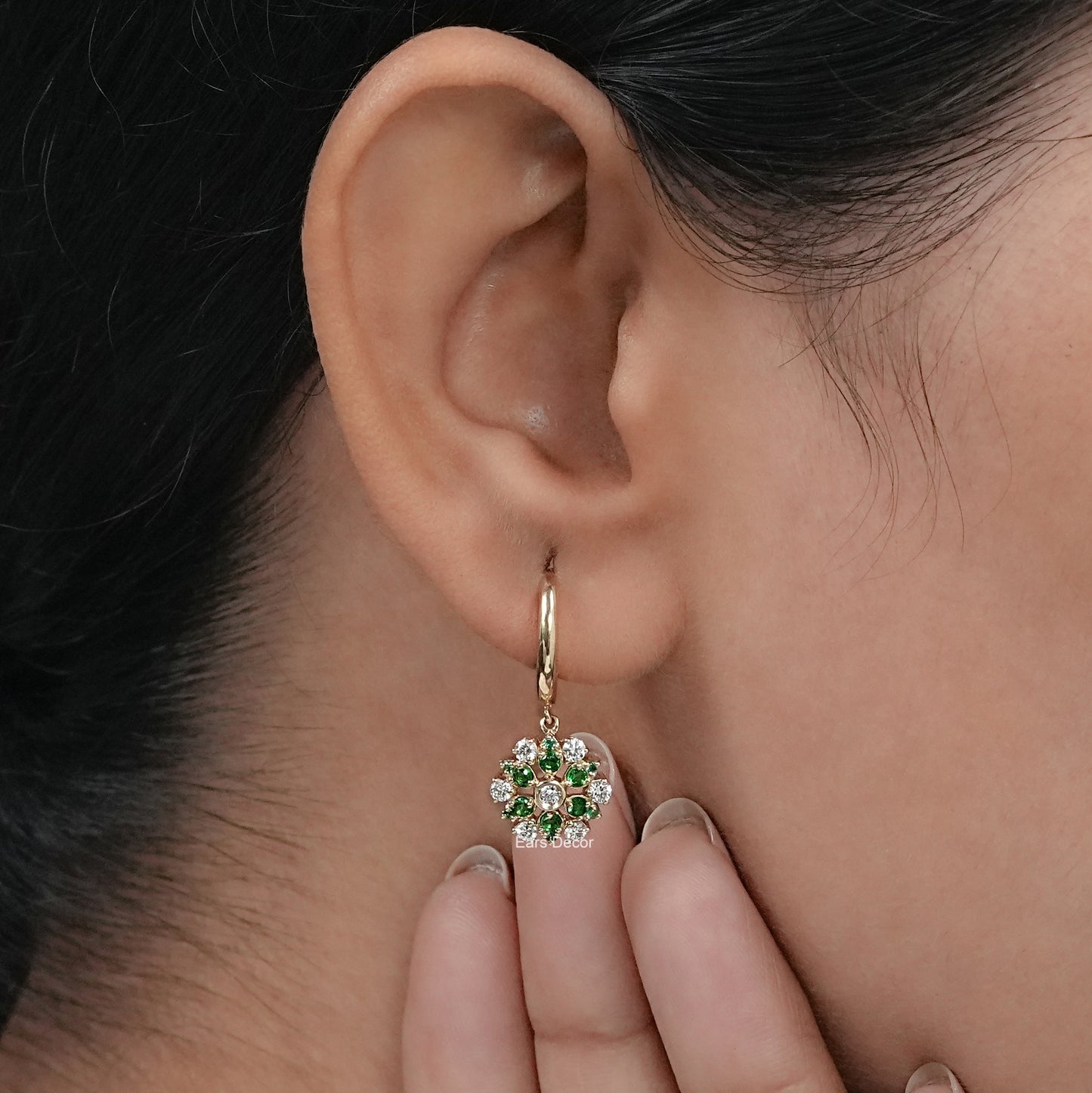 Green Round Gemstone Dangle drop Earrings