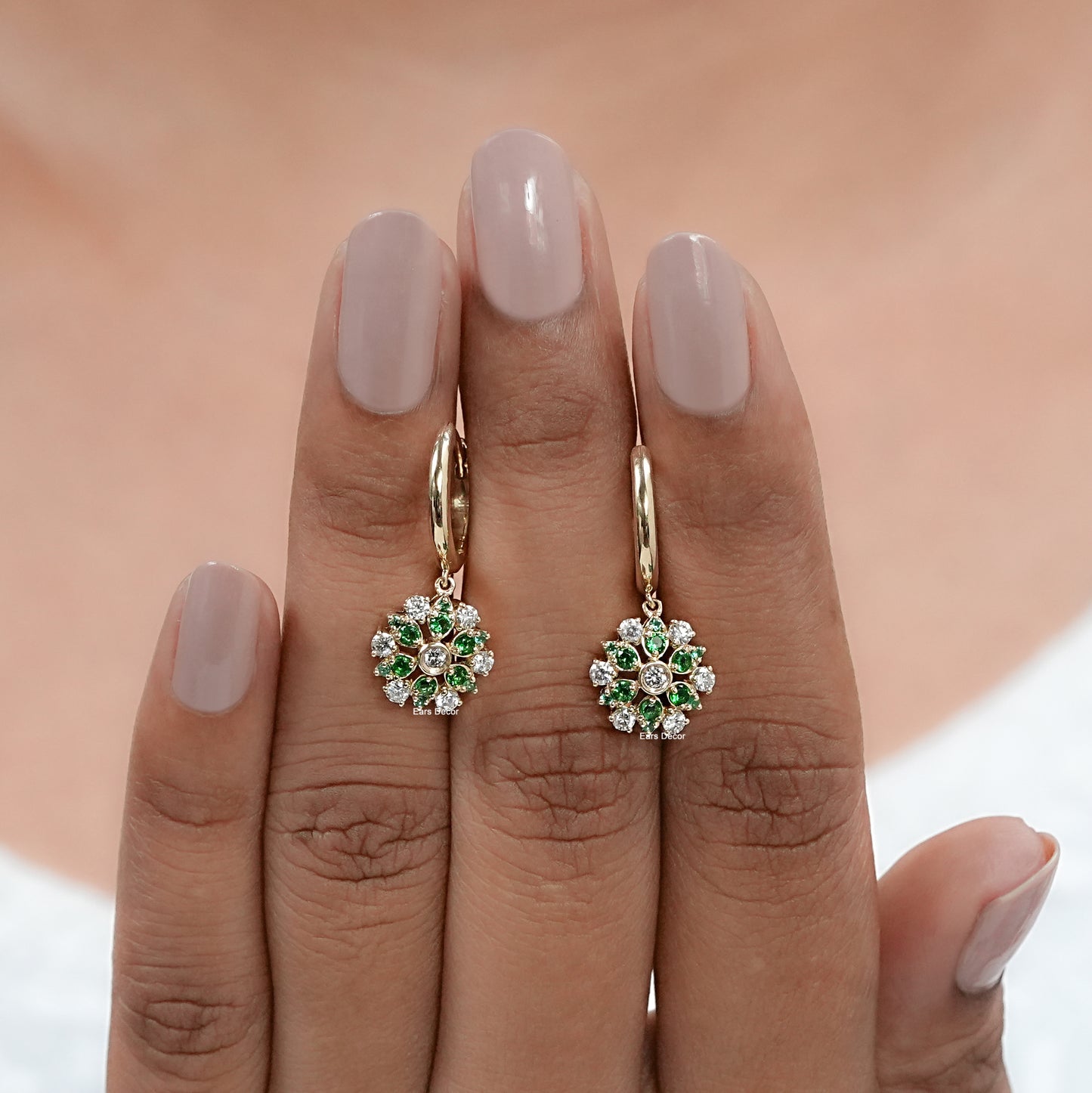 Green Round Gemstone Dangle drop Earrings