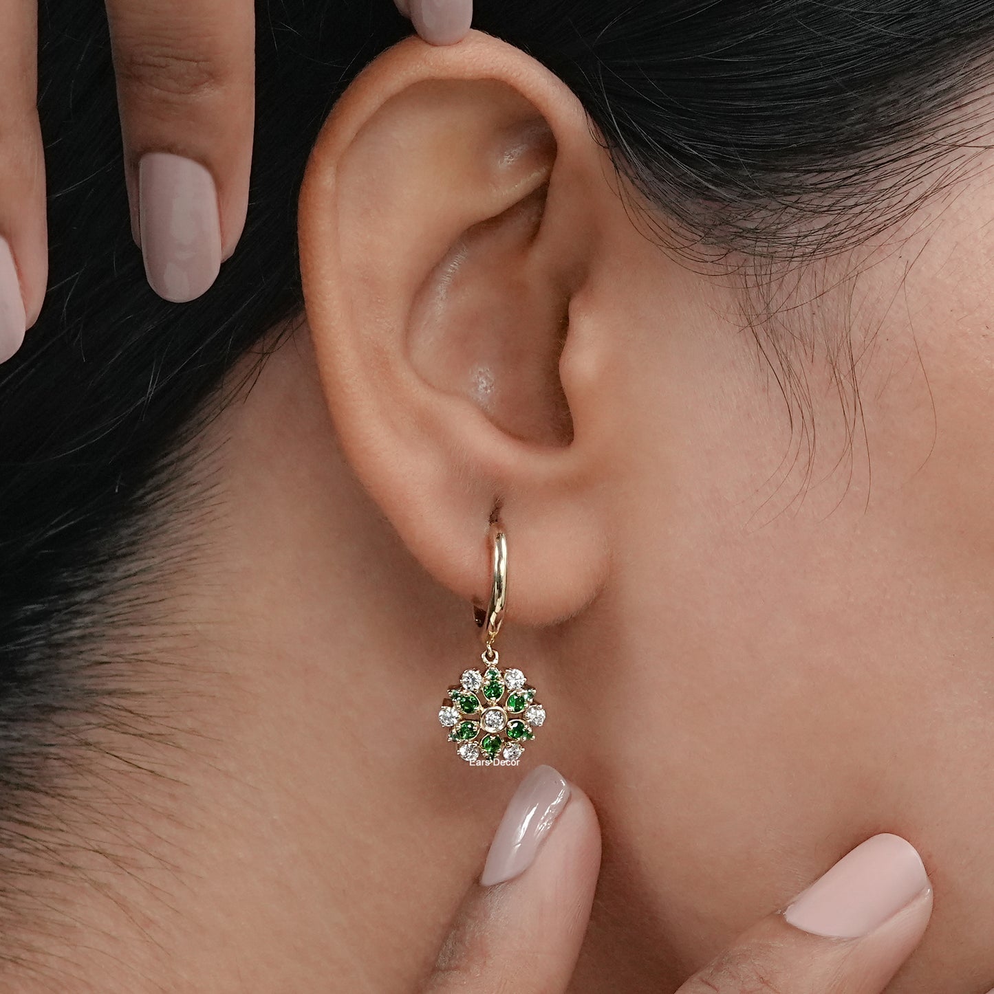 Green Round Gemstone Dangle drop Earrings