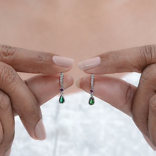 Pear Green Gemstone Dangle Hoops earrings