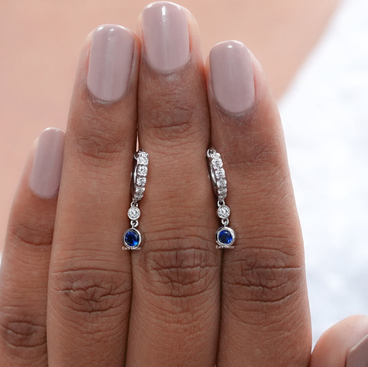 Sapphire Round Gemstone Hoop Earrings