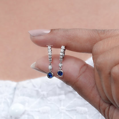 Sapphire Round Gemstone Hoop Earrings