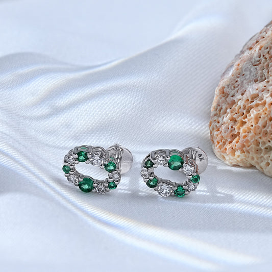 Round Gemstone And Lab Diamond Stud Earrings