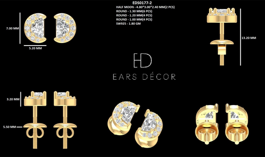 Half Moon Cut Lab Diamond Half Halo Stud