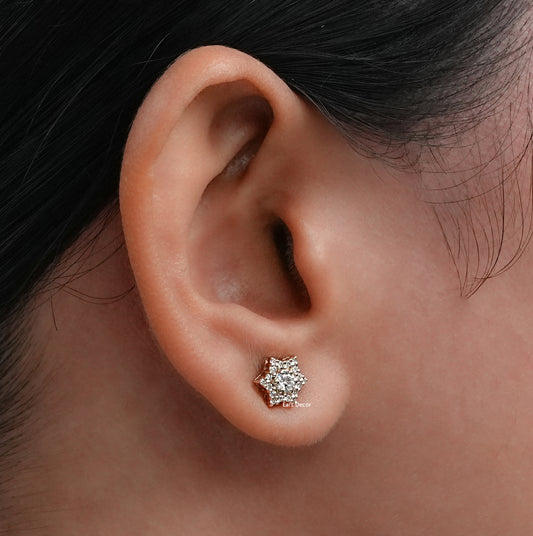 Round Cut Diamond Floral Pave Set Stud Earrings