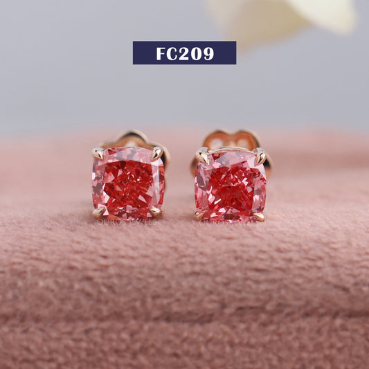 Pink Cushion Cut Lab Diamond  Stud
