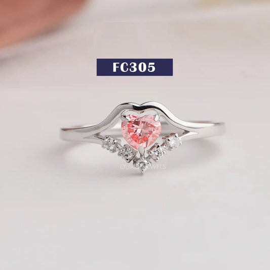 Pink Heart & Round Cut Cluster Ring