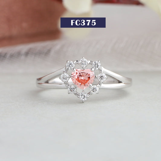 Pink  Heart Cut Halo Split Shank  Ring