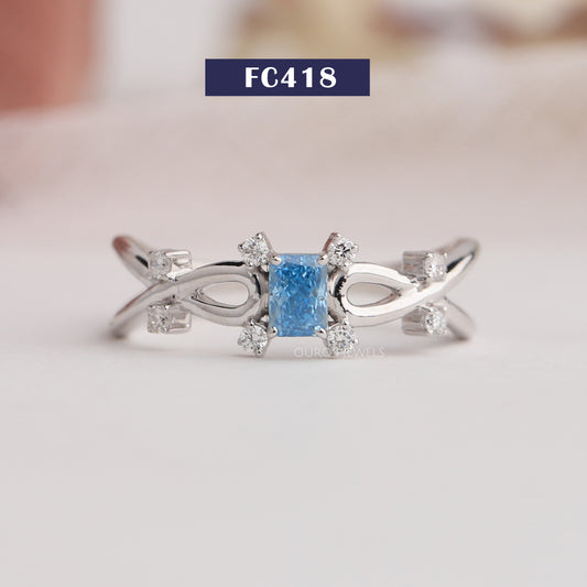 Blue Radiant Cut Lab Diamond Ring