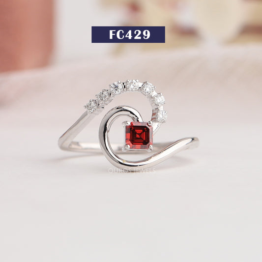 Red Asscher Diamond Tourbillon Ring