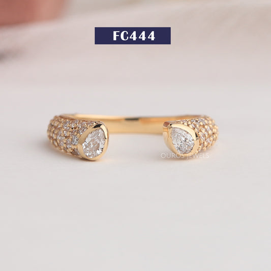 Pear & Round Diamond Open Cuff Ring