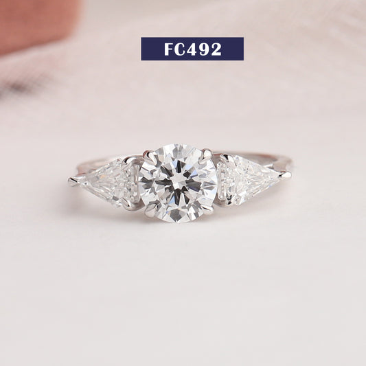 Round & Shield Cut Diamond 3 Stone Ring