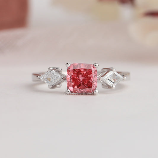 Cushion Cut Lab Diamond  Three  Stone Ring