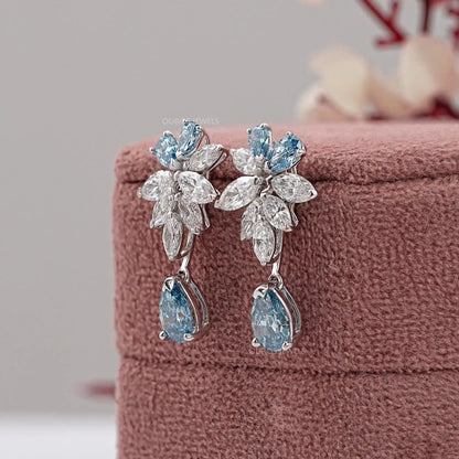 Blue Pear Cut Lab Diamond Drop Dangle Earring