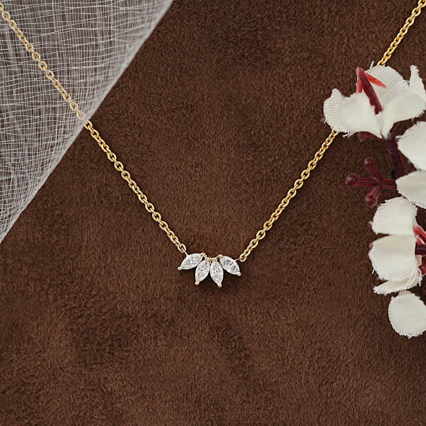 Marquise Cut Lab Diamond Flower Petal Necklace