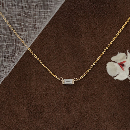 Baguette Cut Lab Diamond Half Bezel Set Necklace