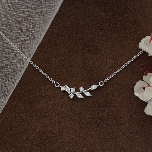 Marquise And Round Cut Lab Diamond Leaf Necklace