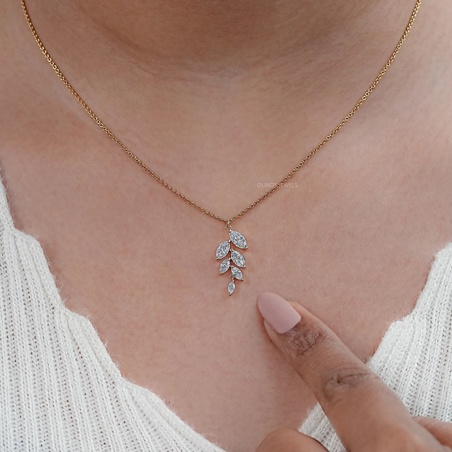 Marquise Lab Diamond Leaf Pendant