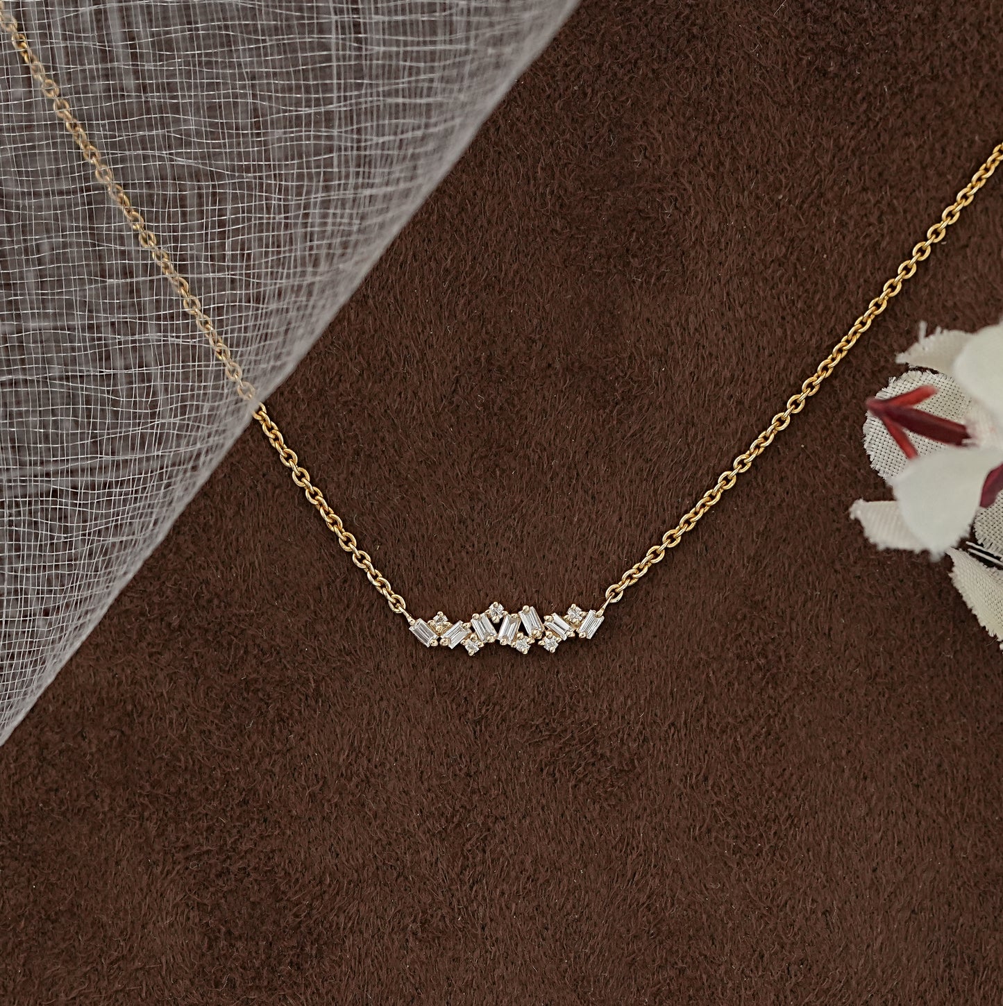 Baguette And Round Cut Lab Diamond Cluster Necklace
