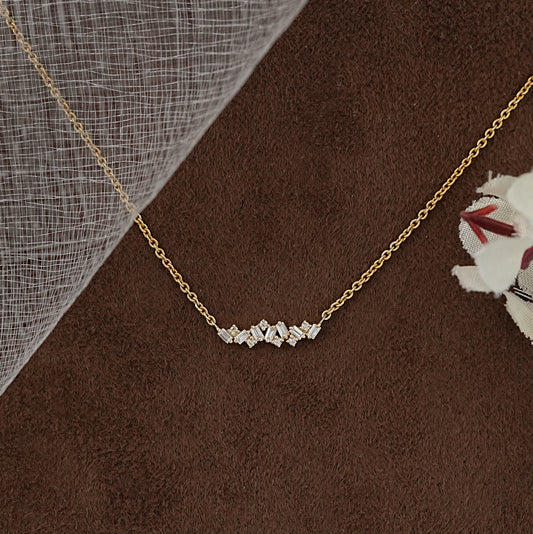 Baguette And Round Cut Lab Diamond Cluster Necklace