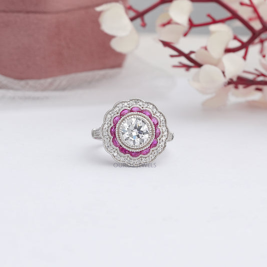 GemStone  Pink  Half Moon Diamond  Engagement  Ring