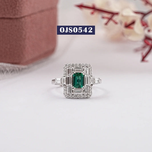 Green Emerald Cut Double Halo Lab Diamond Ring