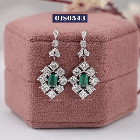 Green Emerald Cut Lab Diamond Drop Dangle Earring