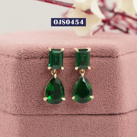 Emerald And Pear Cut Green Gemstone Drop Dangle Earring