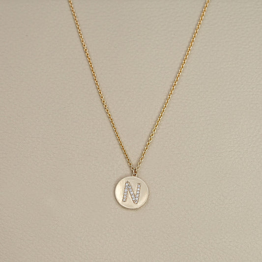 Round Diamond Initial Necklace