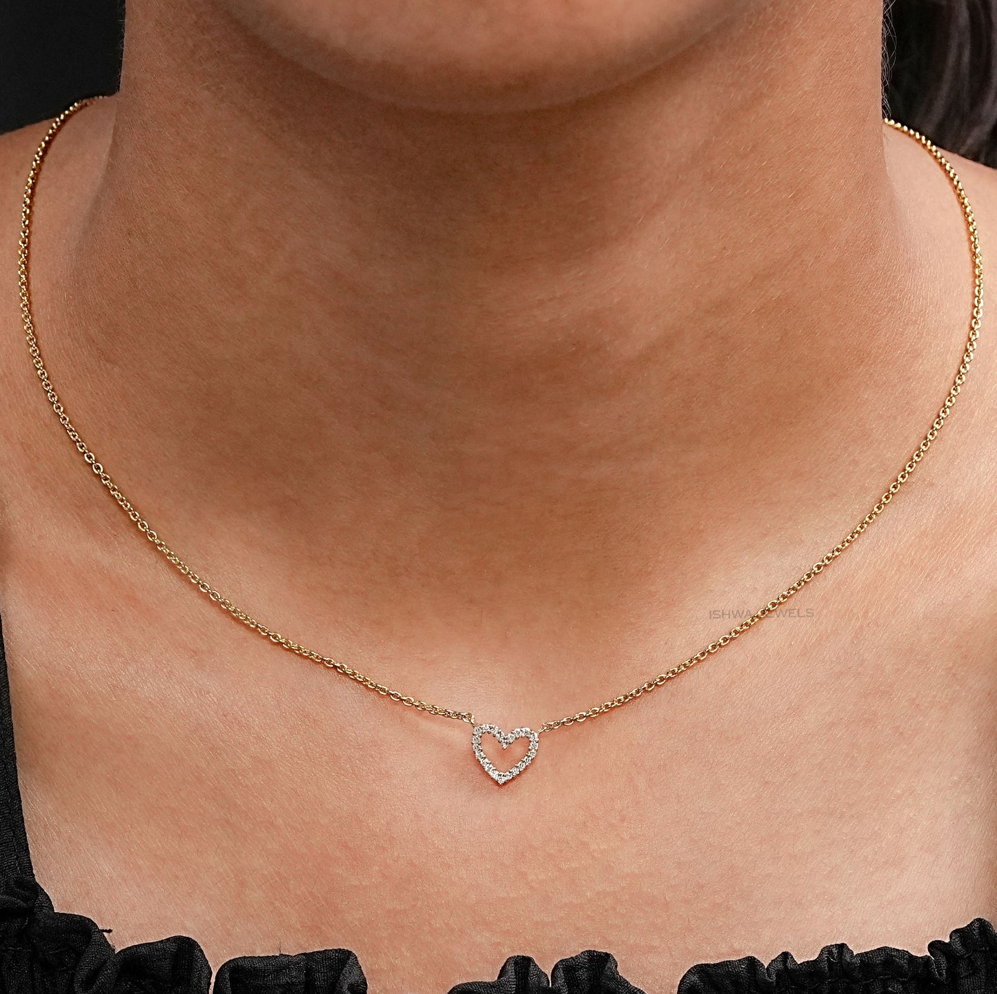 Open Heart Round Diamond Necklace