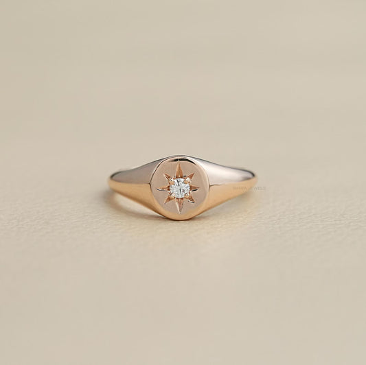 Round Cut Starburst Engagement Ring