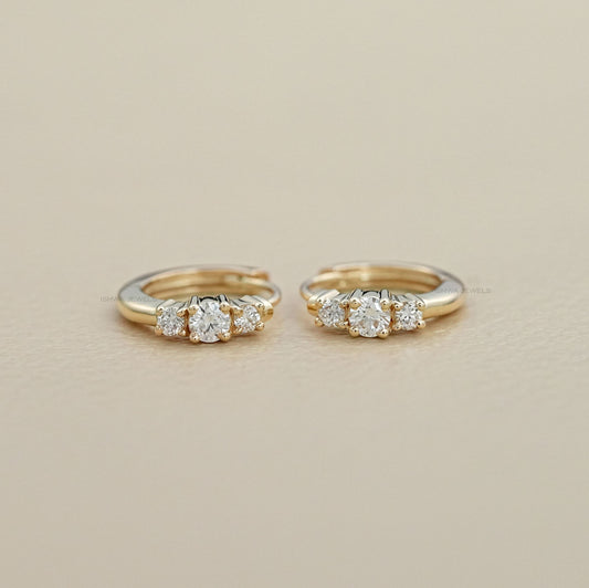 Three Stone Round Cut Hoop Earring