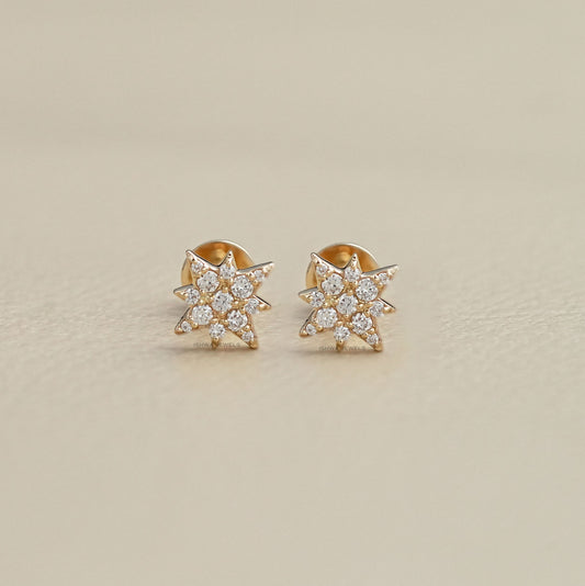 Round Diamond Starburst Stud Earring