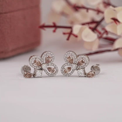 Flower Shape Pear Cut Chocolate Lab Diamond Earring