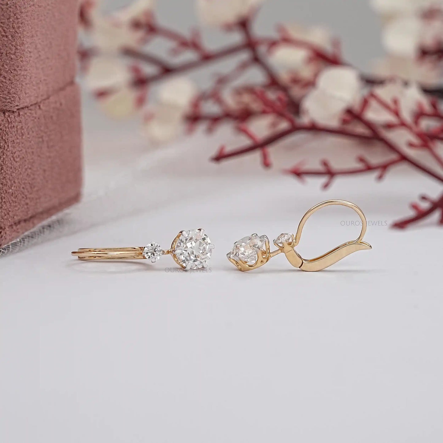 OEC Round Lab Diamond Lever Back Earrings