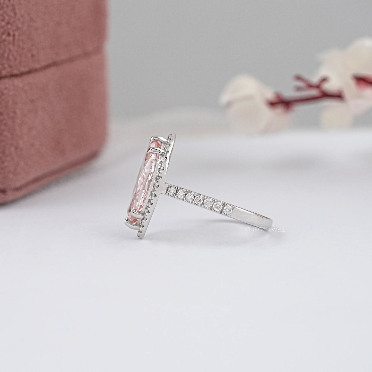 Pink Marquise Cut Halo Lab Grown Diamond Ring
