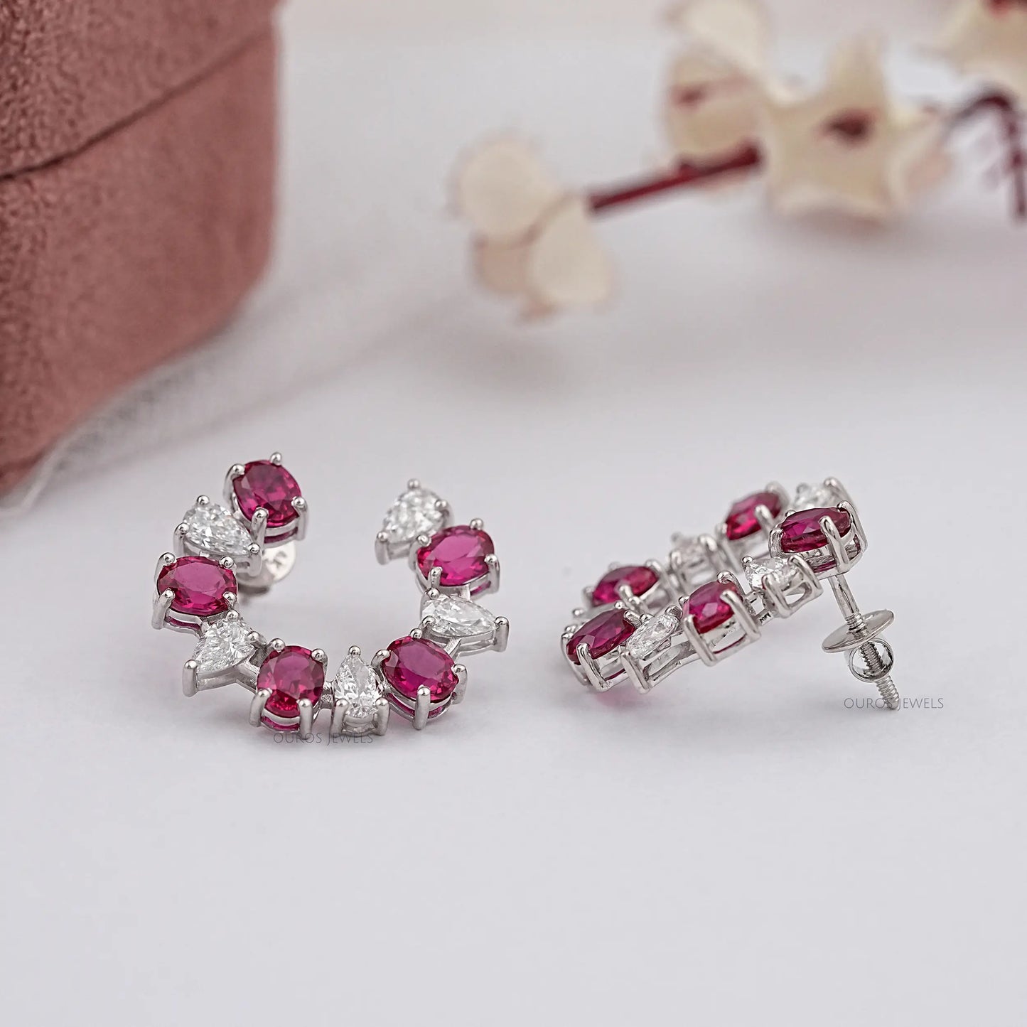 Red Ruby And Diamond Earrings