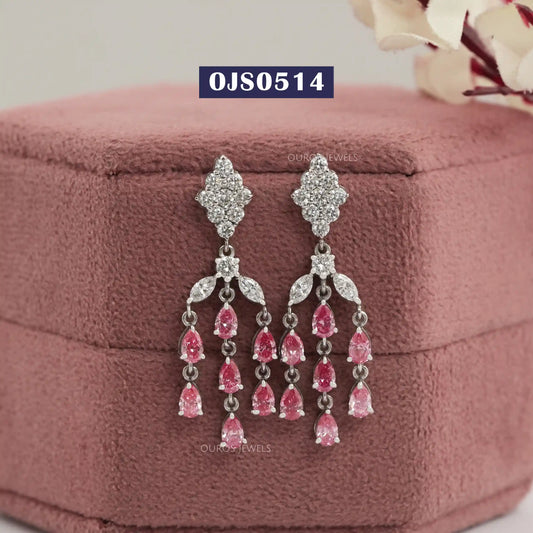 Pink Pear And Marquise Cut Lab Diamond Chandelier Earrings