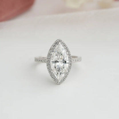 Marquise Cut Halo Lab Grown Diamond  Engagement Ring