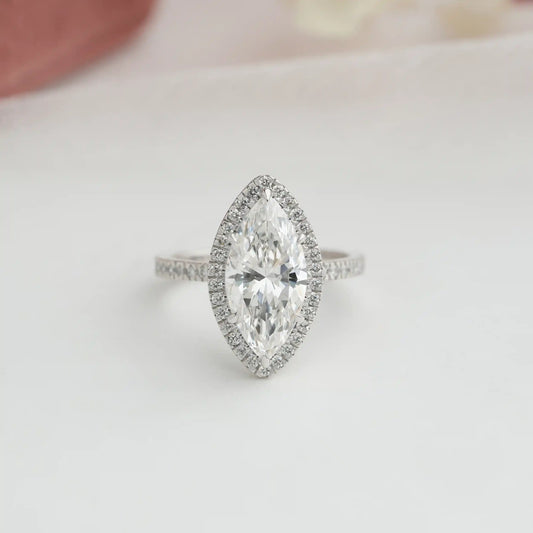 Marquise Cut Halo Lab Grown Diamond  Engagement Ring