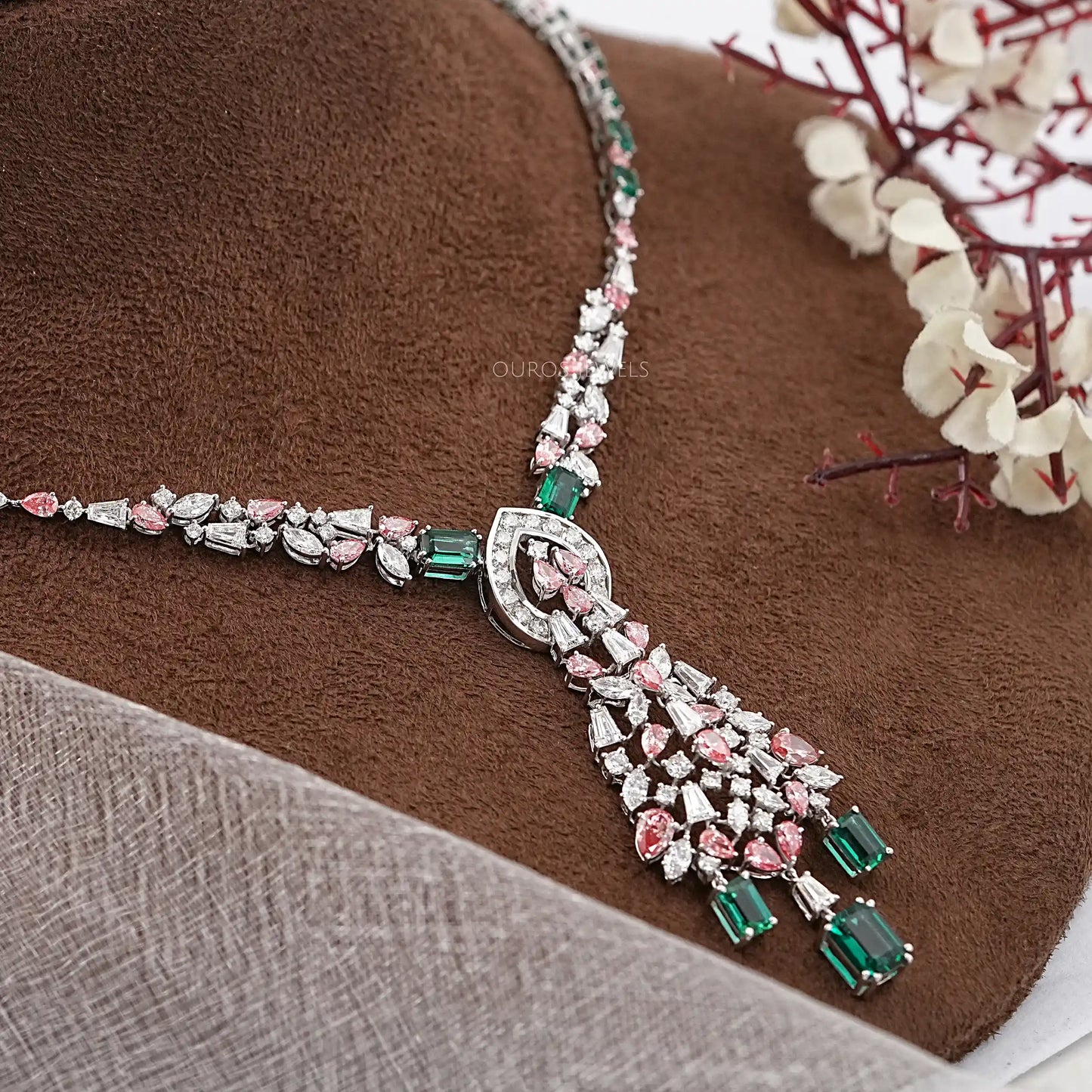 Lab Green Gemstone Bridal Necklace