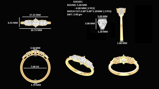 Round And Shield Cut Wedding Ring