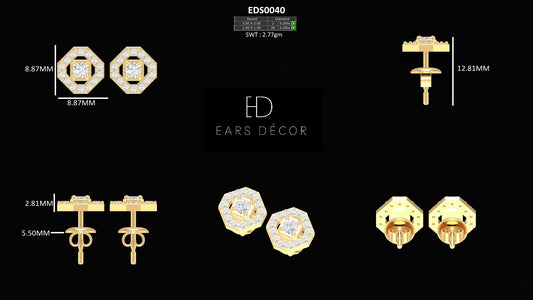 Round Cut Yellow Gold Studs Earrings