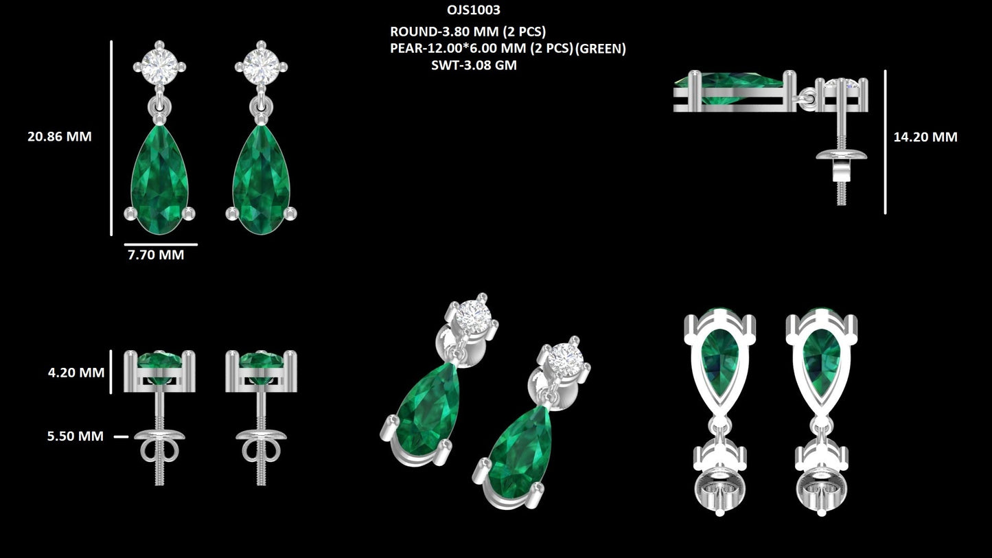 Pear Green Gemstone Dangle Drop Earring