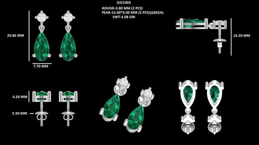 Pear Green Gemstone Dangle Drop Earring