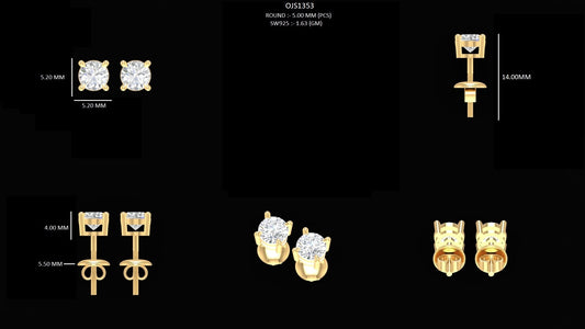 Yellow Gold Round Cut Lab Diamond Stud