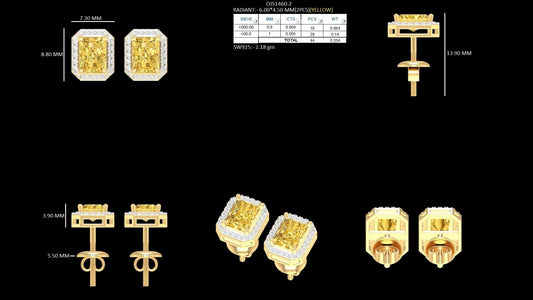 Yellow Radiant Diamond Halo Stud Earrings