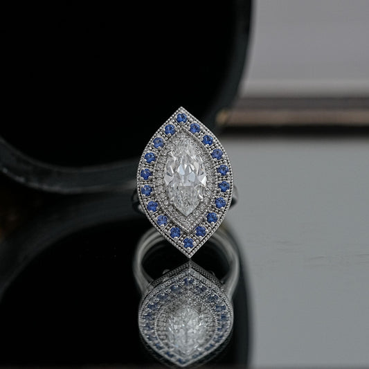 Old Mine Marquise Halo Sapphire Engagement Ring