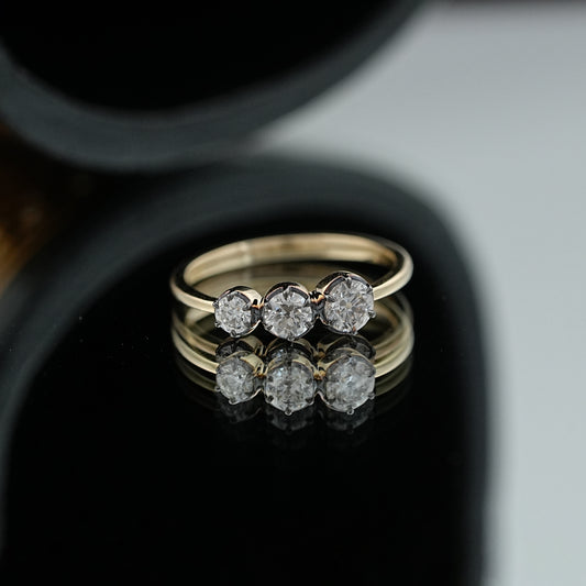 Old European Round Lab Diamond Three Stone Ring